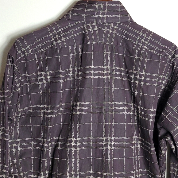 Burberry London Men's Button Up Brown Spellout Micro stripe Plaid Shirt Sz L - Picture 9 of 11